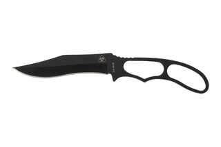 KA-Bar Acheron Zombie Killer fixed blade is 5CR15 stainless steel with a recurved clip point and tough black finish